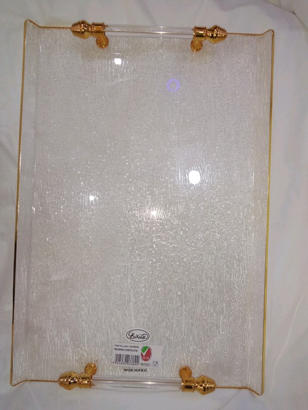 Plateau de service avec poignées et lisière dorée ou argent en acrylique